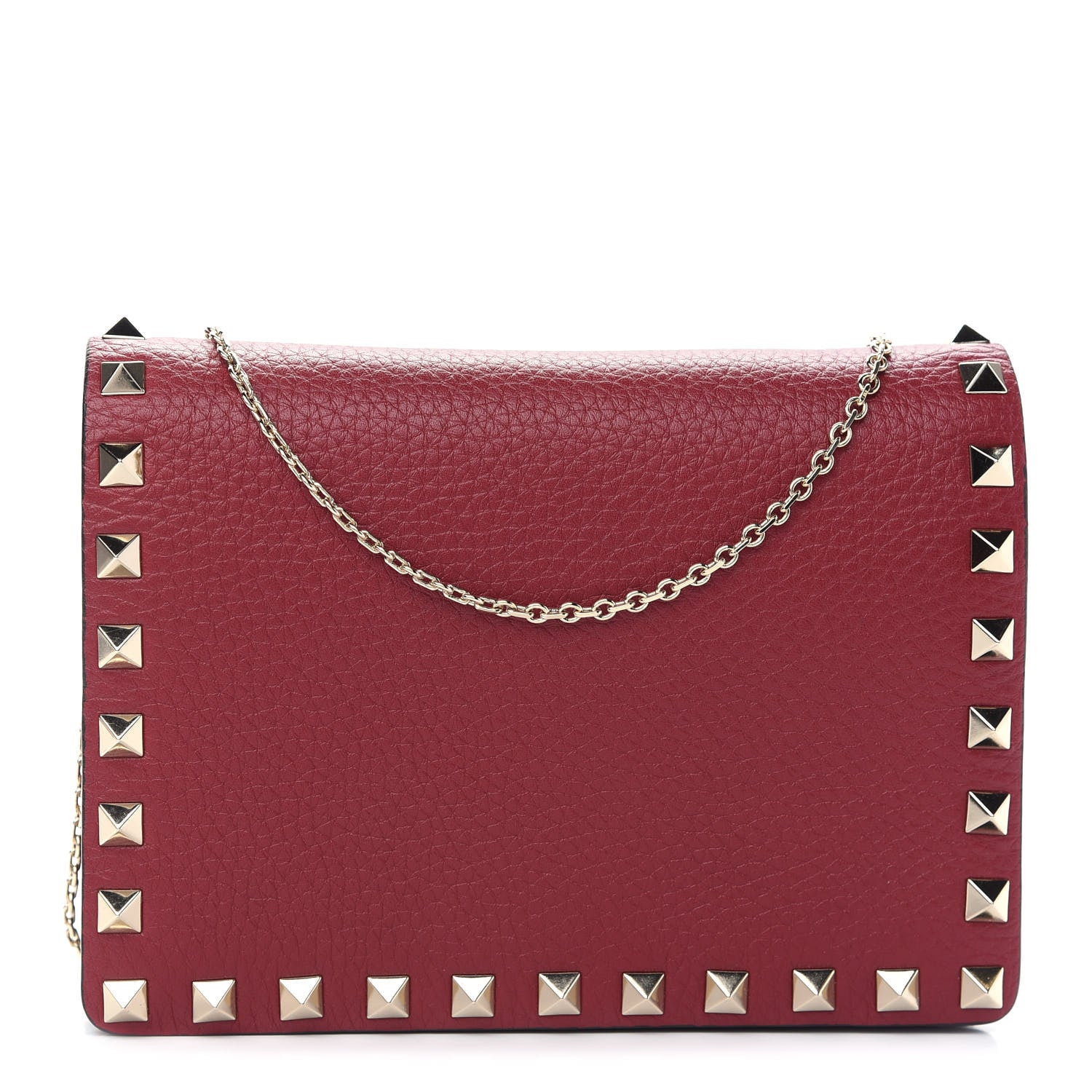 Valentino Garavani Pebbled Calfskin Rockstud Wallet on Chain Rubino 1 of 9