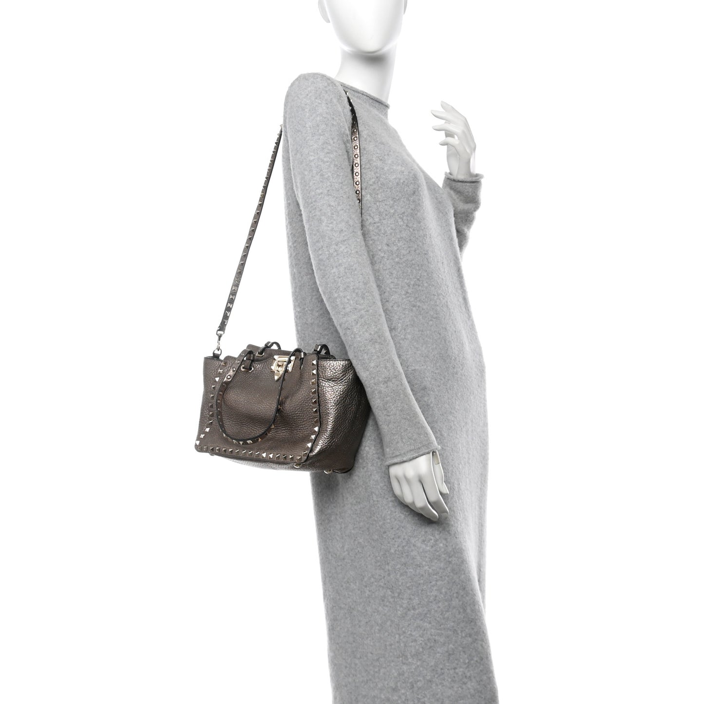 Metallic Alce Printed Calfskin Small Rockstud Tote Sasso