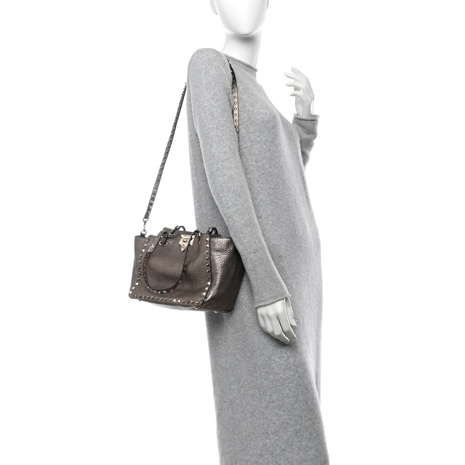 Valentino Garavani Metallic Alce Printed Calfskin Small Rockstud Tote Sasso 2 of 9