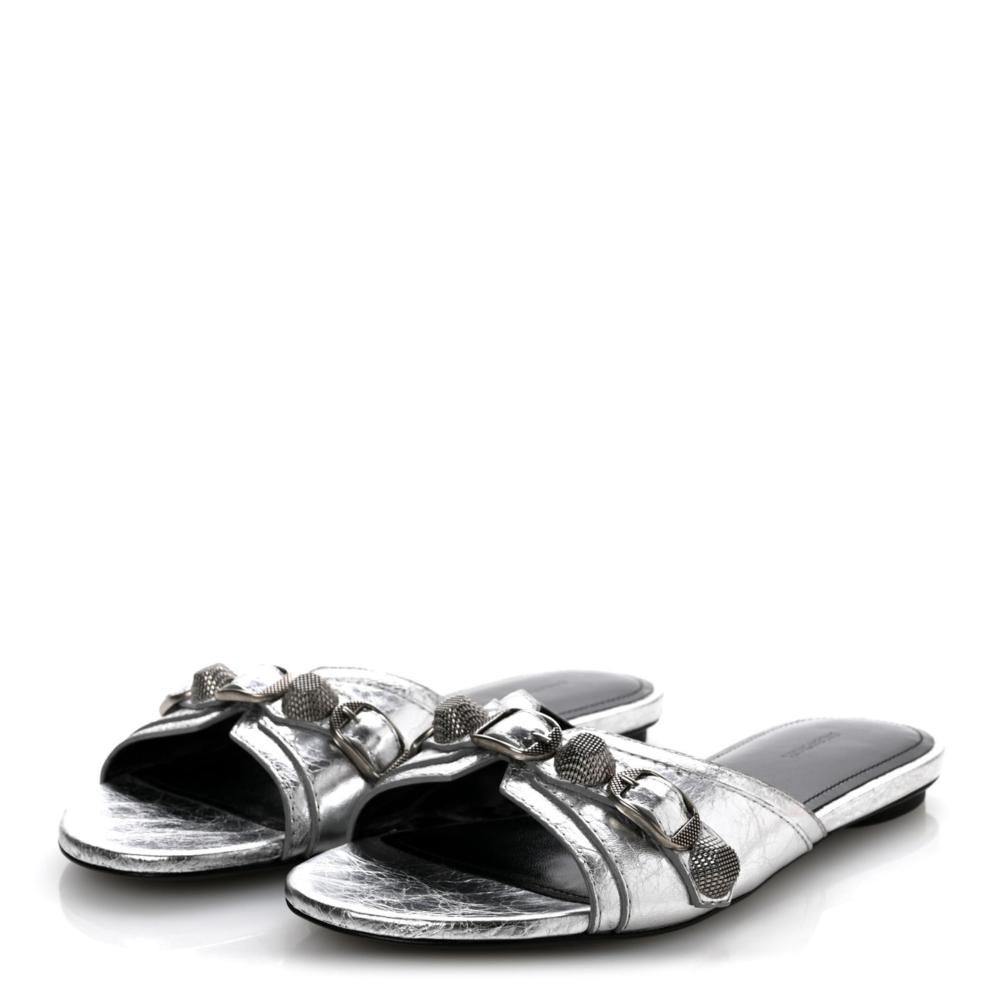 Metallic Arena Cagole Flat Slide Sandals 35.5 Silver