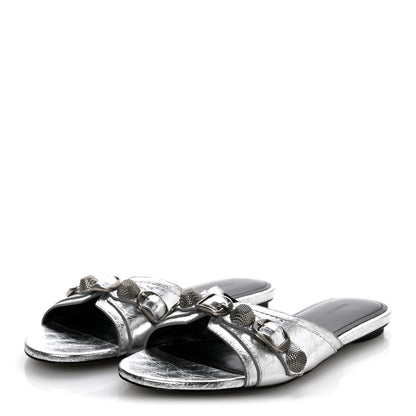 Balenciaga Metallic Arena Cagole Flat Slide Sandals 35.5 Silver 4 of 10