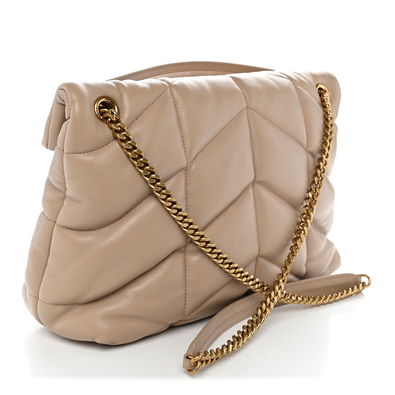 Saint Laurent Lambskin Quilted Medium Loulou Puffer Monogram Chain Satchel Dark Beige 3 of 10