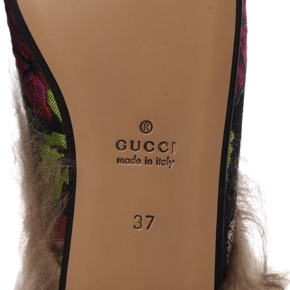Gucci Brocade Fur Floral Womens Princetown Slippers 37 Black Anthracite 7 of 9