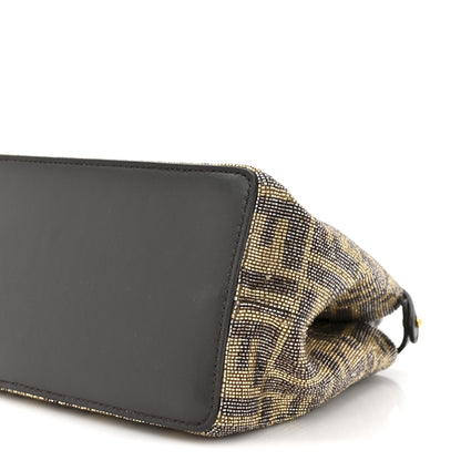 Fendi Vitello King Beaded Zucca Mini Peekaboo Iconic Satchel Mogano Panna Ebano 10 of 11