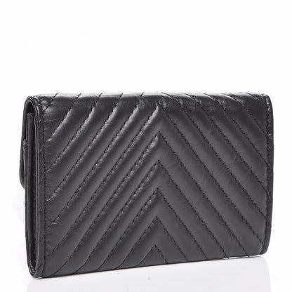 Chanel Aged Calfskin Chevron Quilted Card Holder Wallet Black 3 of 9