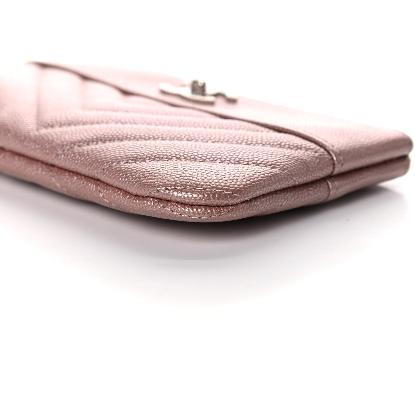 Metallic Caviar Chevron Quilted Small Vintage Mademoiselle Cosmetic Case Pink