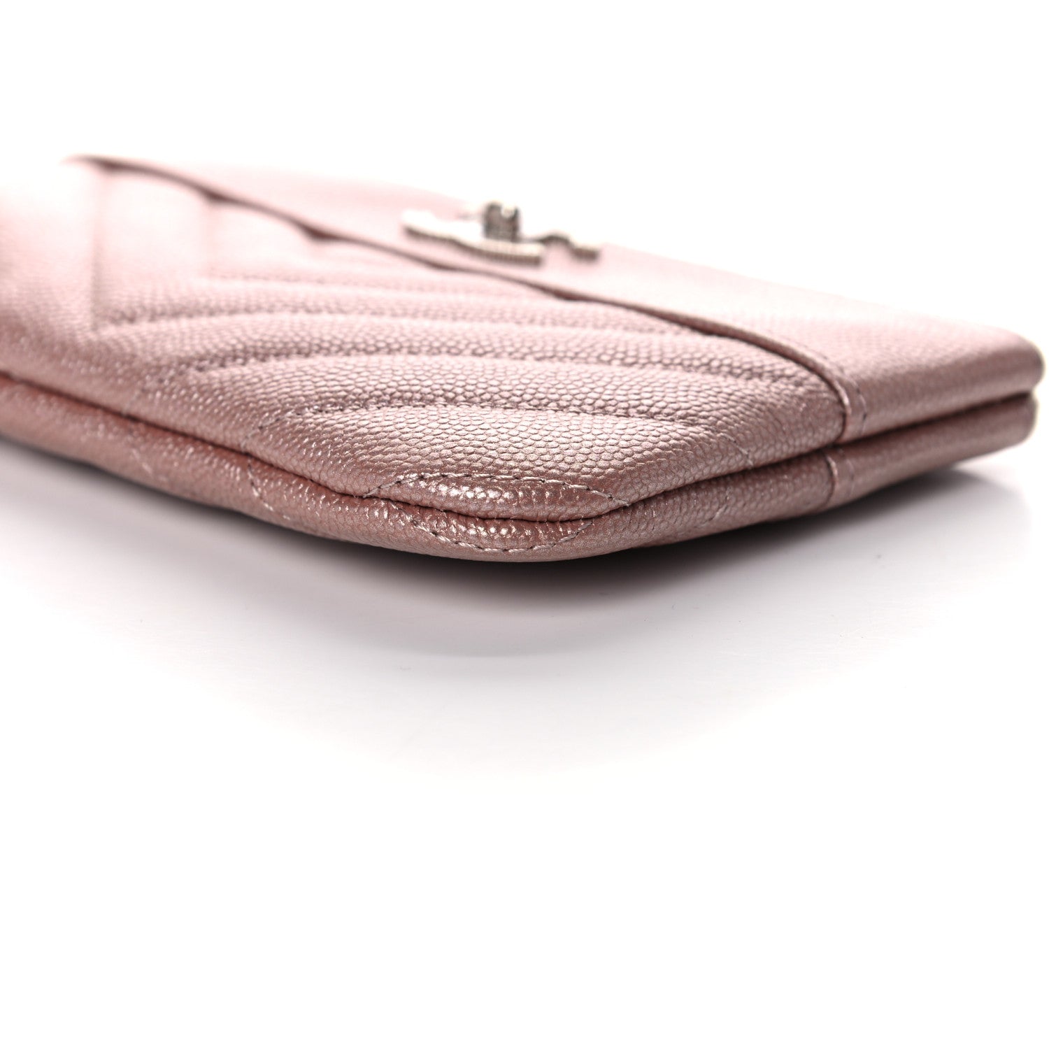 Chanel Metallic Caviar Chevron Quilted Small Vintage Mademoiselle Cosmetic Case Pink 9 of 10