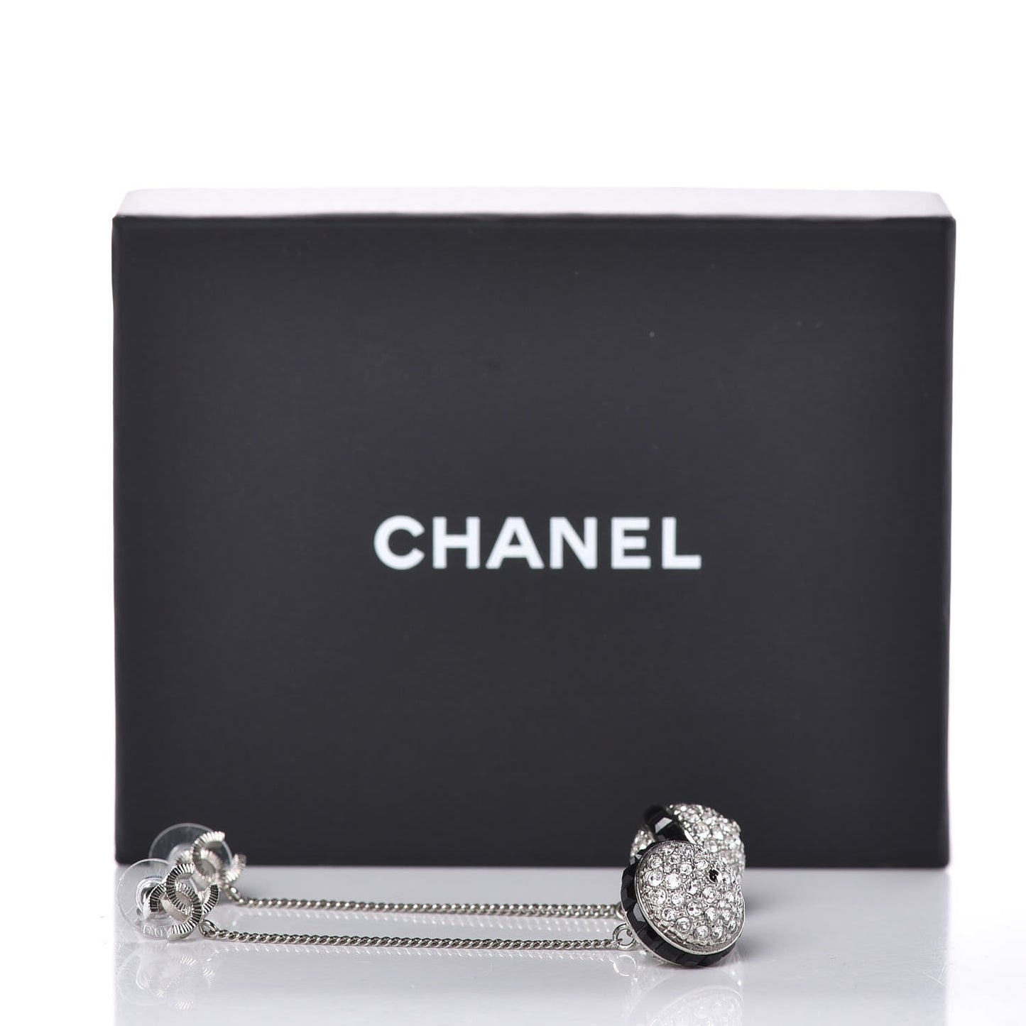 Crystal CC Drop Earrings Silver Black