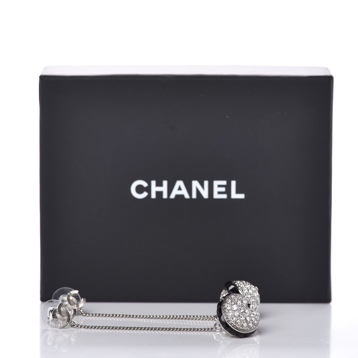 Chanel Crystal CC Drop Earrings Silver Black 6 of 6