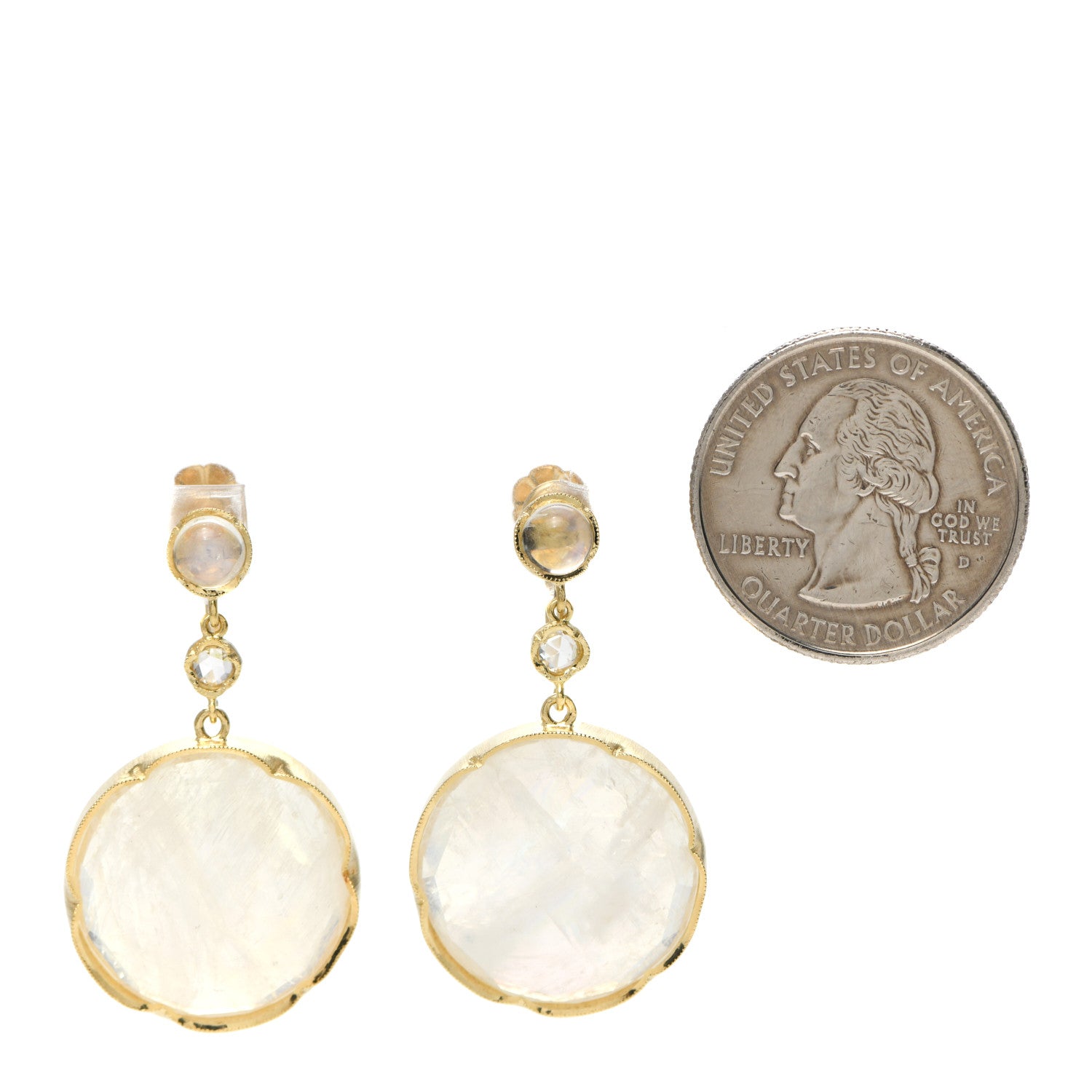 Irene Neuwirth 18K Yellow Gold Diamond Moonstone Screw-Back Drop Earrings 2 of 4