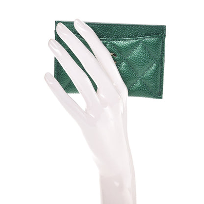 Chanel Metallic Caviar Quilted Card Holder Green 2 of 9