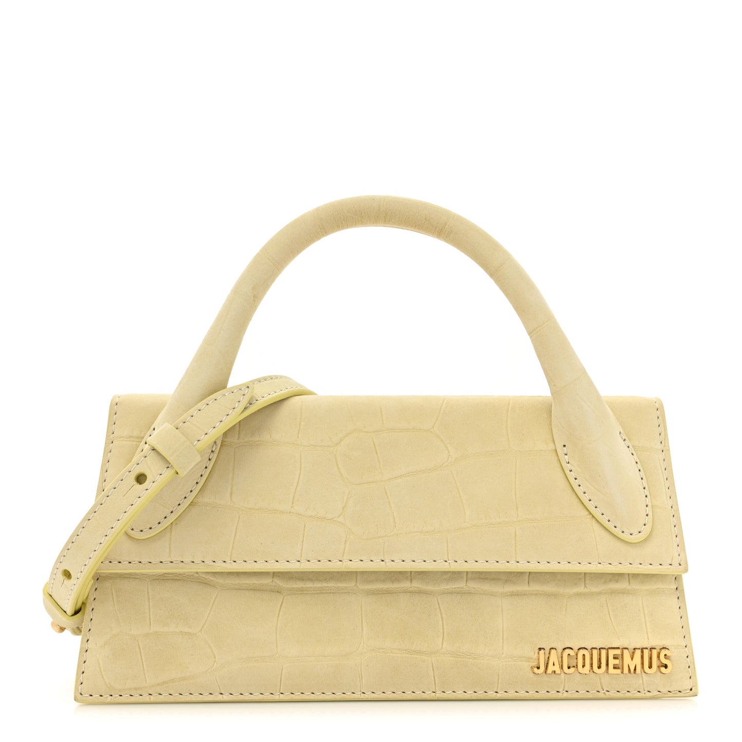 Calfskin Crocodile Embossed Le Chiquito Long Pale Yellow