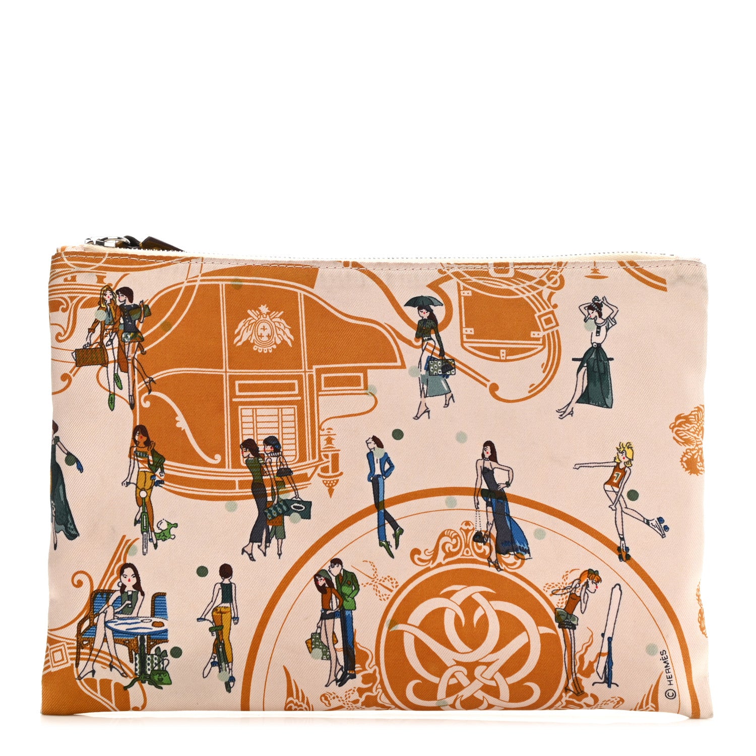 Hermes Technical Silk Ex-Libris Les Parisiennes Silky Pocket Cosmetic Case Sesame Nata Bronze 1 of 11