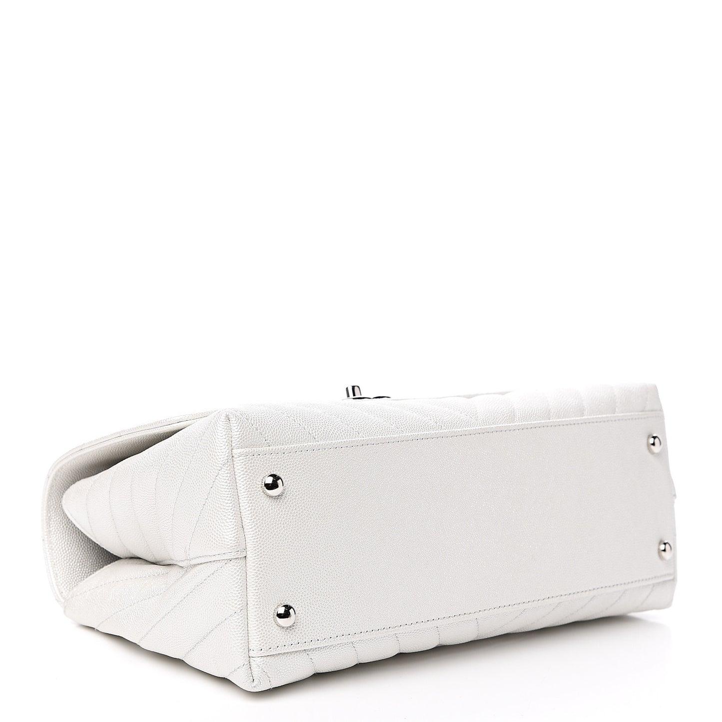 Iridescent Caviar Chevron Quilted Small Coco Handle Flap White