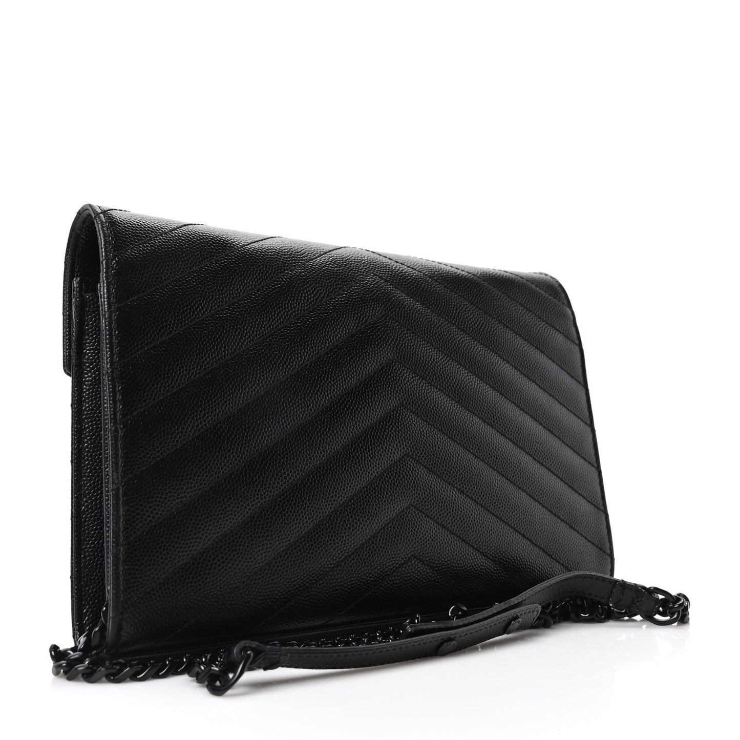 Grain De Poudre Matelasse Chevron Monogram Monochrome Chain Wallet Black