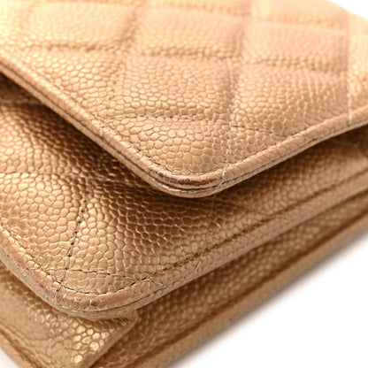 Chanel Metallic Caviar Quilted Wallet On Chain WOC Dark Gold 15 of 15