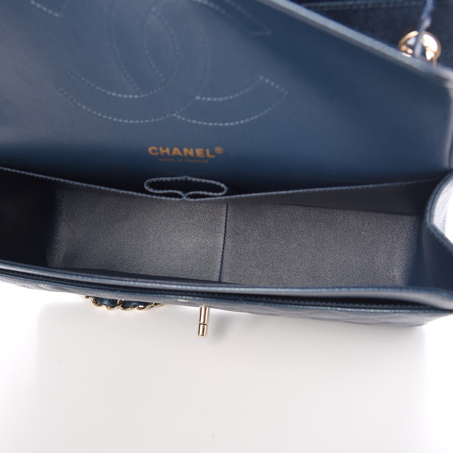 Chanel Metallic Caviar Quilted Jumbo Double Flap Dark Blue 6 of 9