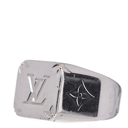 Louis Vuitton Monogram Signet Ring 10 Silver 3 of 5
