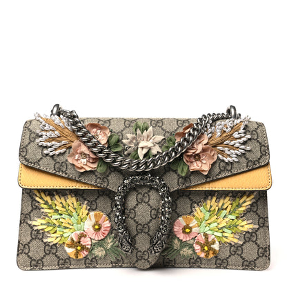 Gucci GG Supreme Monogram Snakeskin Flower Embroidered Medium Dionysus Shoulder Bag Beige Yellow 1 of 10