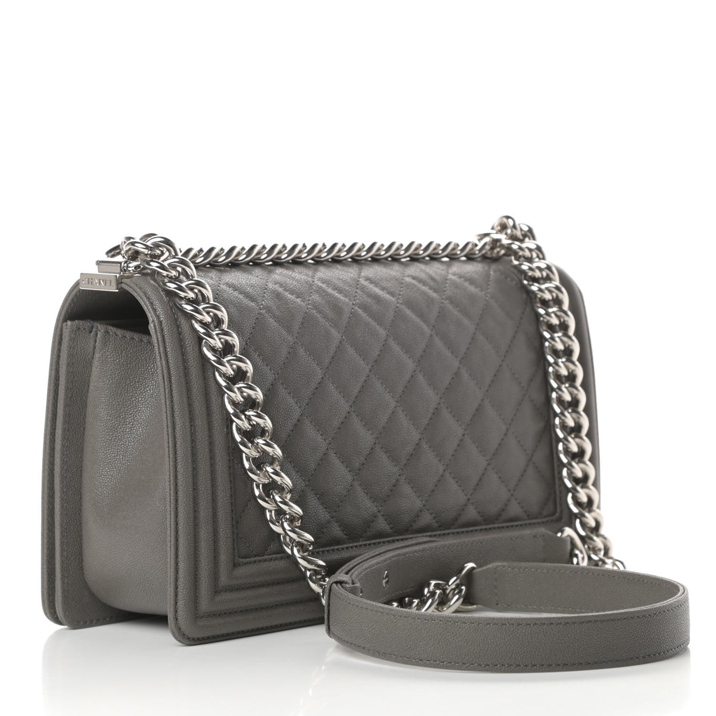 Caviar Quilted Medium Boy Flap Grey