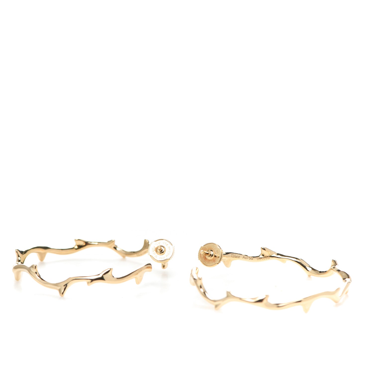 Christian Dior 18K Yellow Gold Large Bois de Rose Hoop Earrings 3 of 5