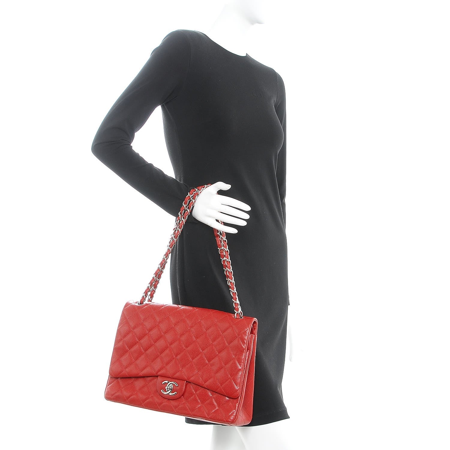Chanel Caviar Quilted Maxi Double Flap Red 4 of 24