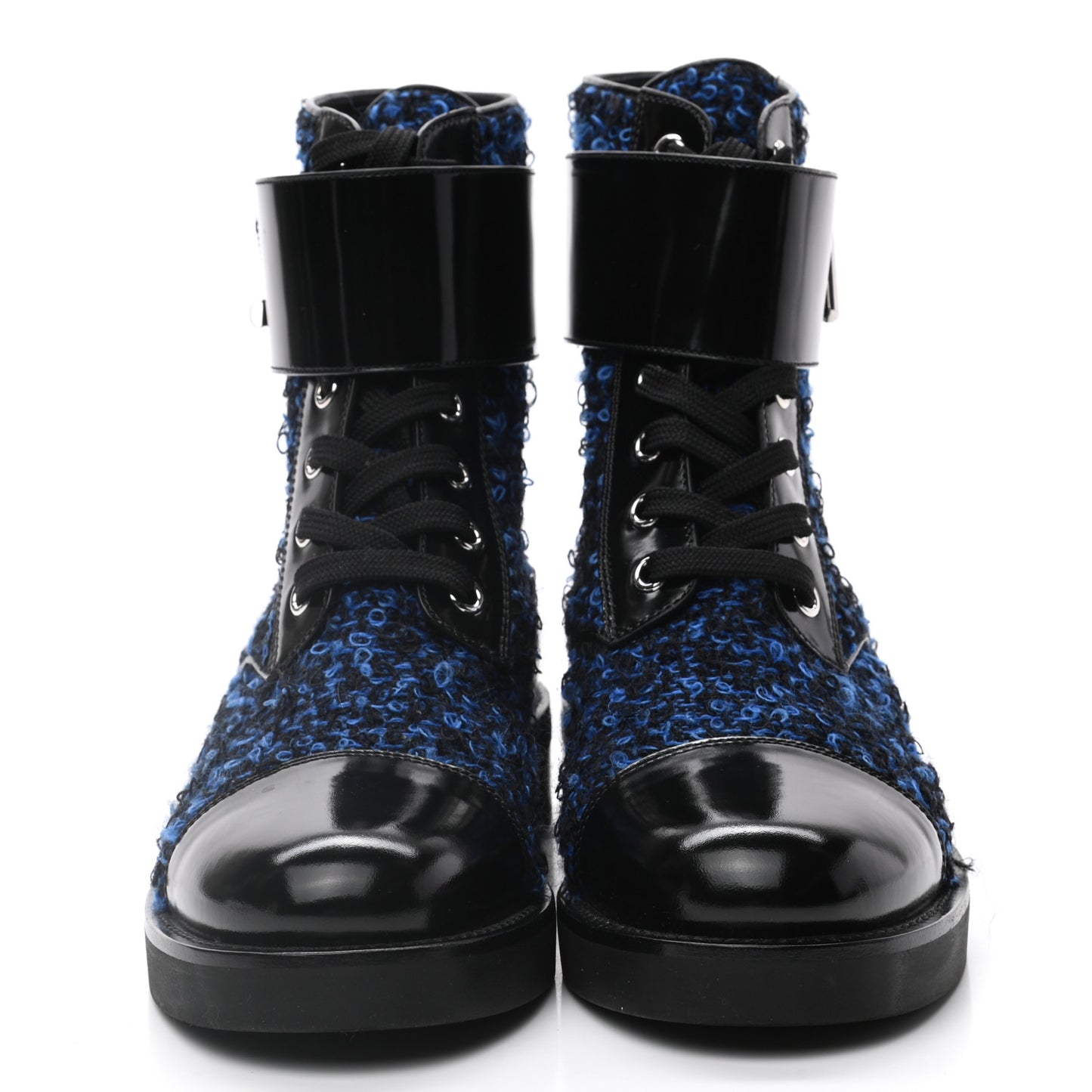 Tweed Calfskin Wonderland Ranger Boots 36 Blue Black