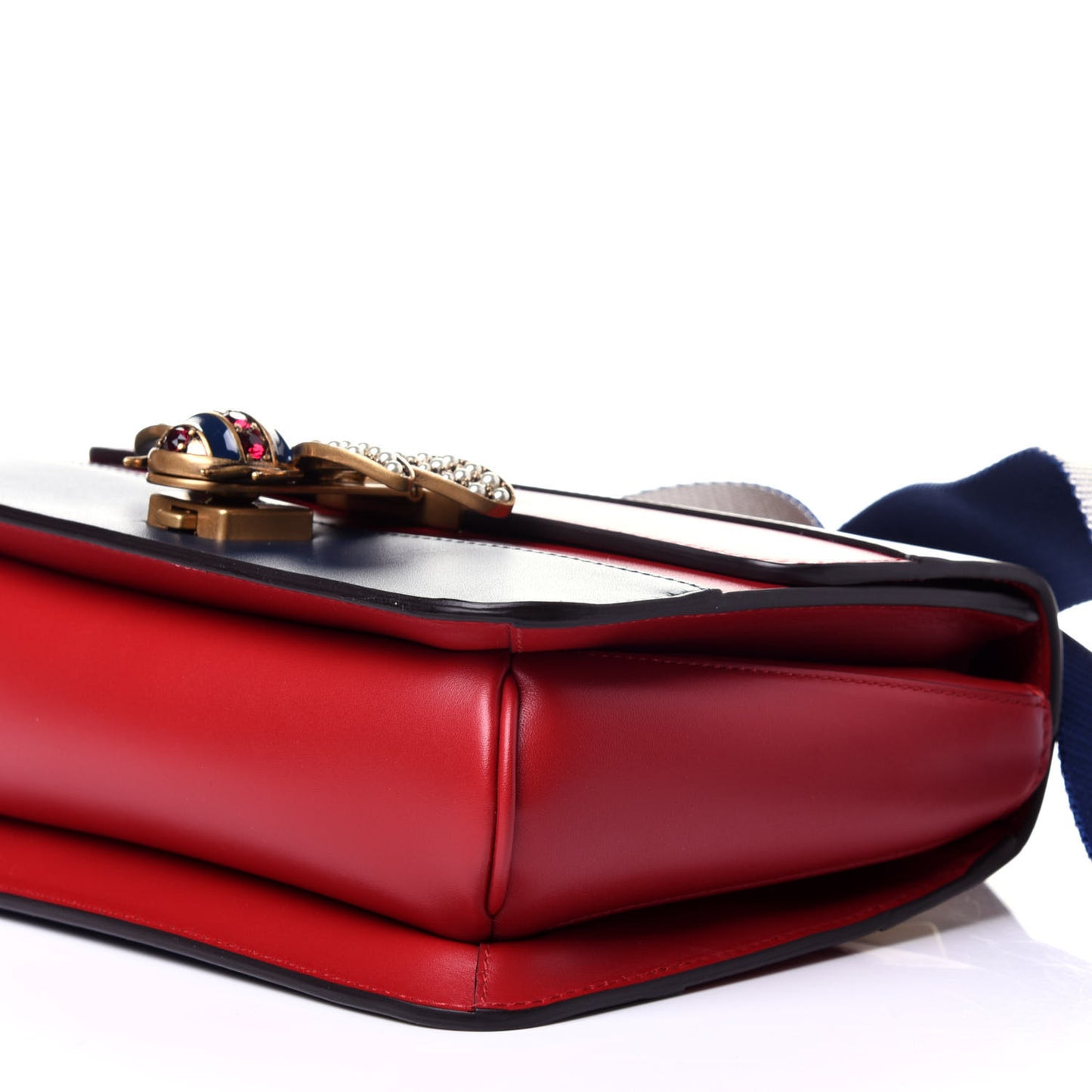 Calfskin Sylvie Web Queen Margaret Shoulder Bag Blue Agata Hibiscus Red Mystic White