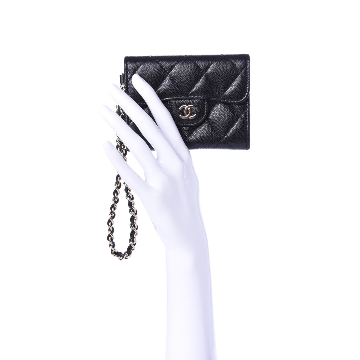Chanel Caviar Quilted Flap Card Holder Chain Wristlet Black 2 of 9