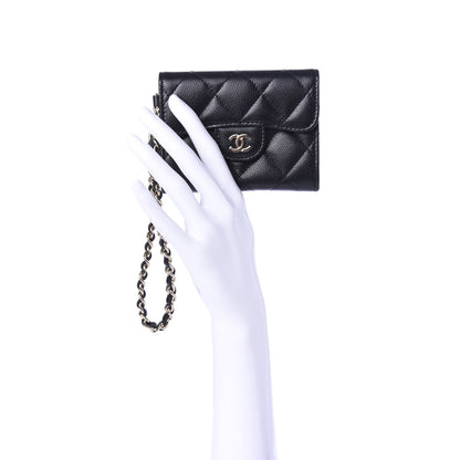 Chanel Caviar Quilted Flap Card Holder Chain Wristlet Black 2 of 9