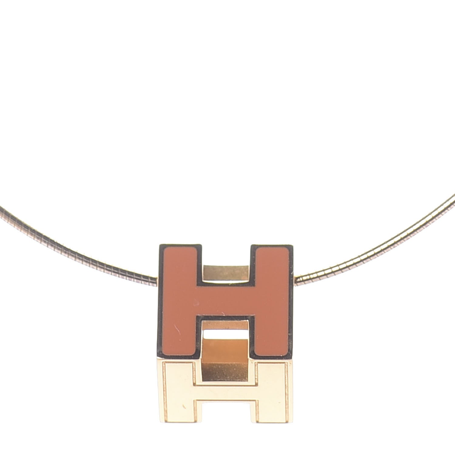 Hermes Gold Cage d'H Pendant Necklace Orange 3 of 5