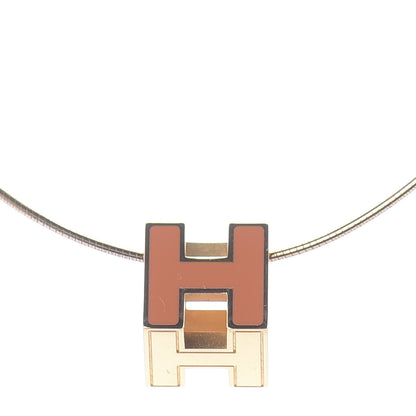 Hermes Gold Cage d'H Pendant Necklace Orange 3 of 5