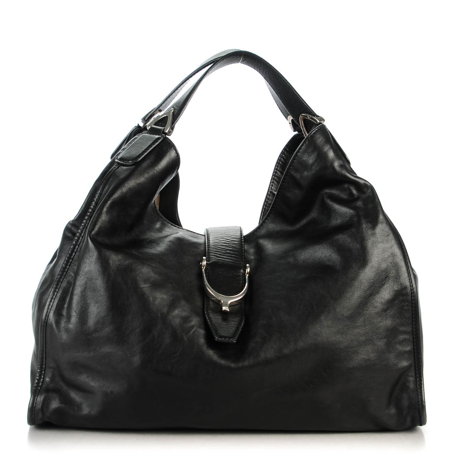 Calfskin Large Soft Stirrup Shoulder Bag Black
