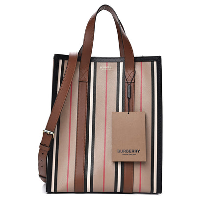 Burberry E-Canvas Stripe Small Portrait Tote Bag Brown 1 of 13