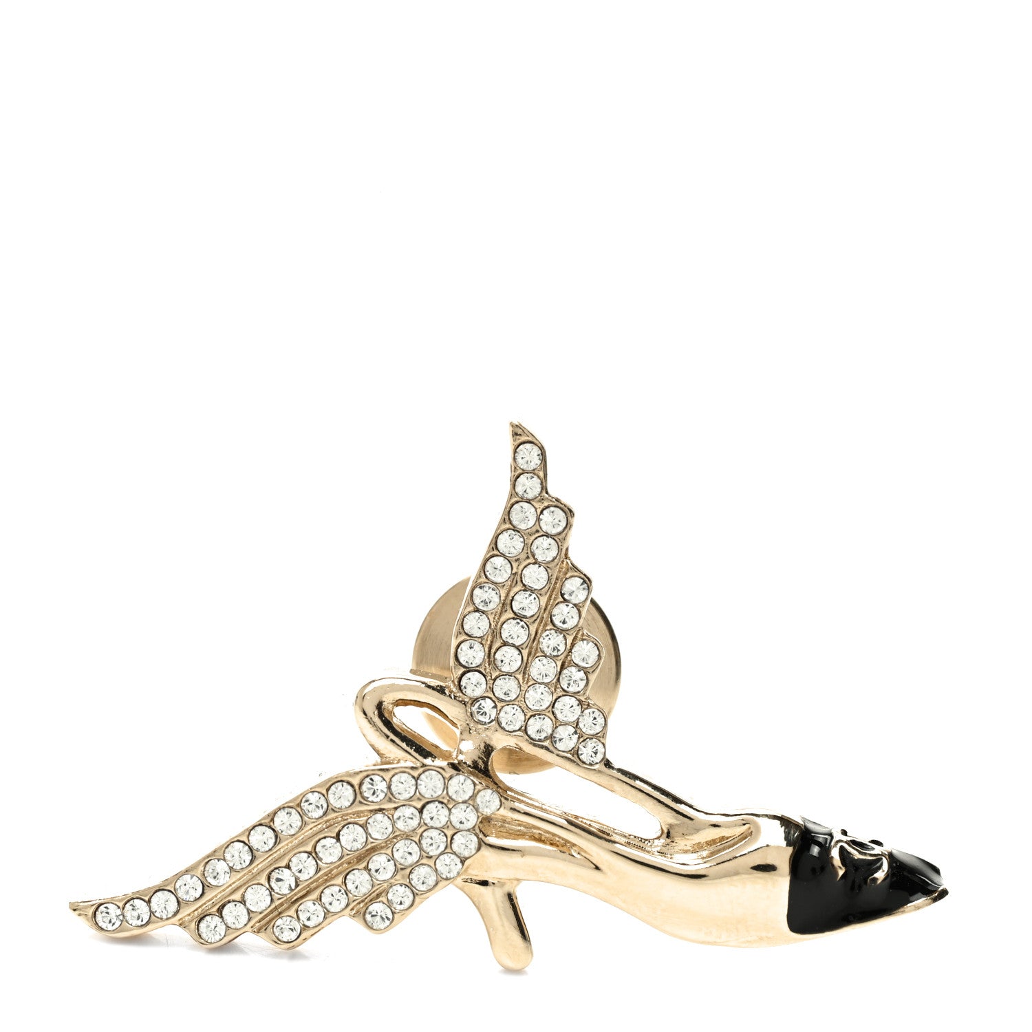 Chanel Crystal CC Heel Wing Brooch Gold Black 1 of 5