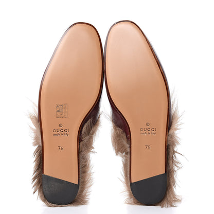 Gucci Malaga Kid Fur Mens Princetown Slippers 7.5 Vintage Bordeaux 5 of 9