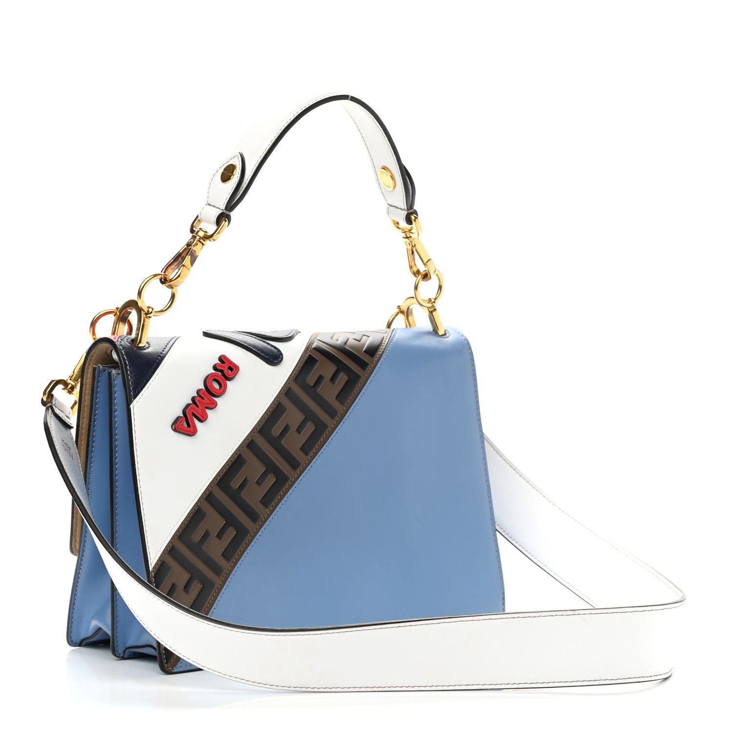 Fendi X FILA Vitello Liberty Mania Bi-Color FF 1974 Embossed Kan I Shoulder Bag White Nebula Multicolor 3 of 12