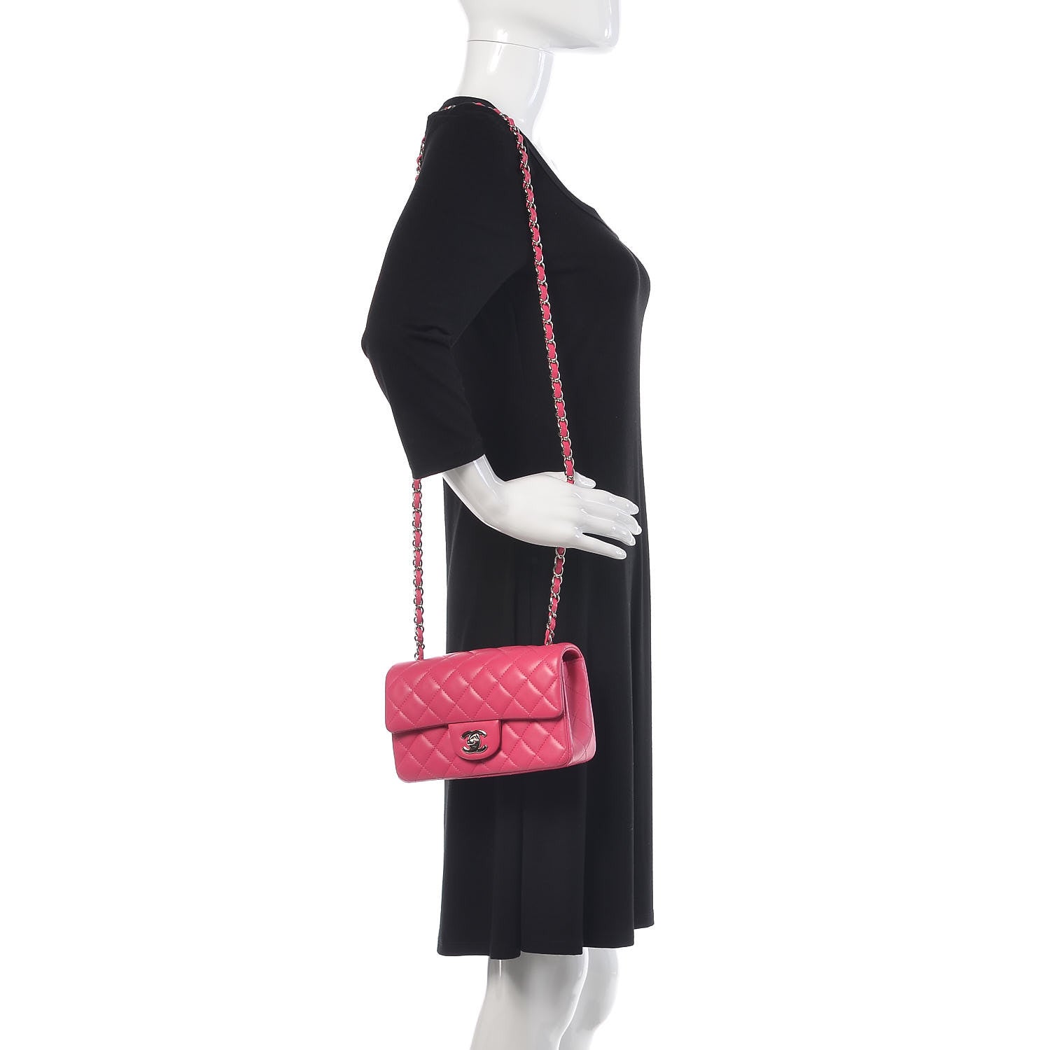 Chanel Lambskin Quilted Mini Rectangular Flap Dark Pink 2 of 12