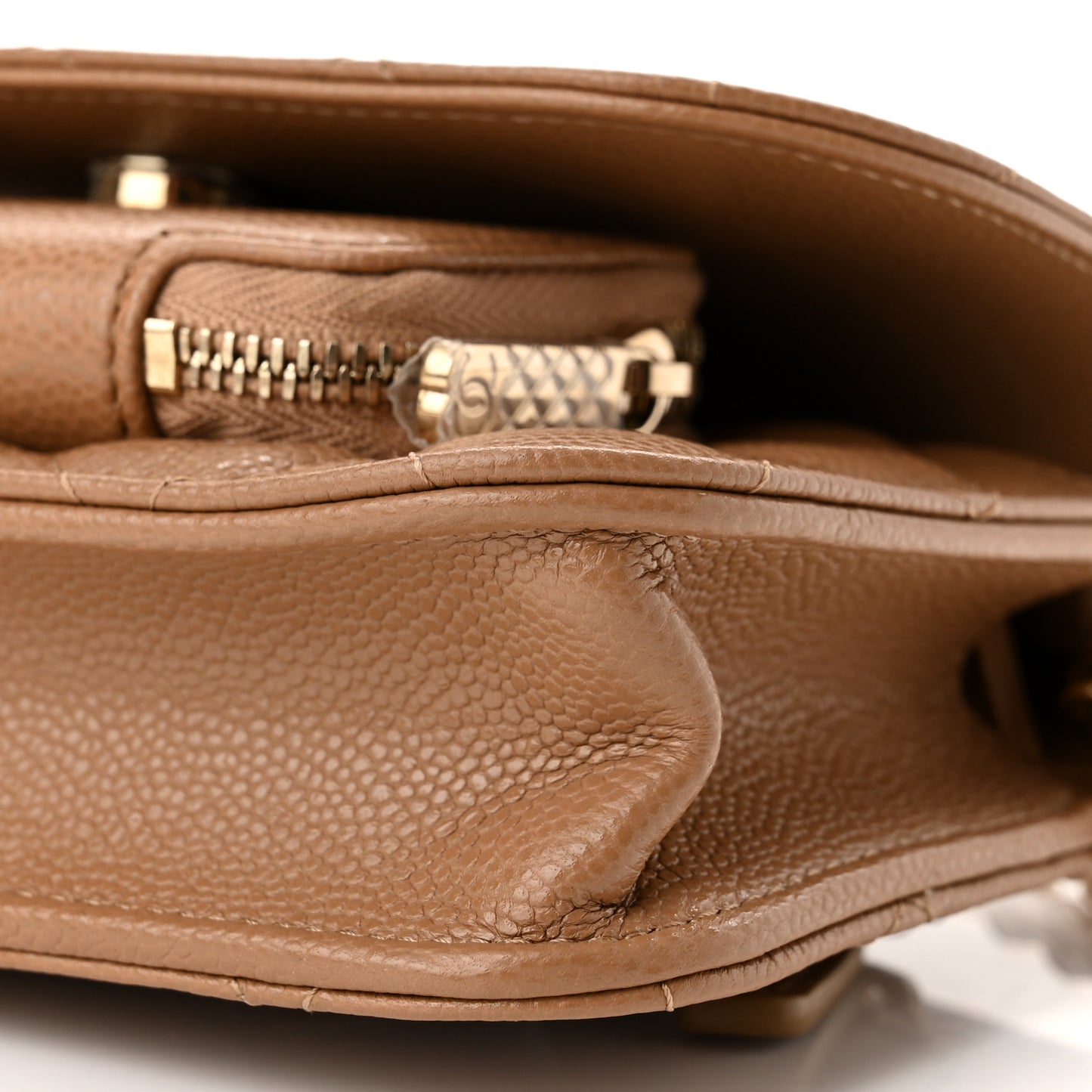 Caviar Quilted Business Affinity Clutch With Chain Flap Dark Beige