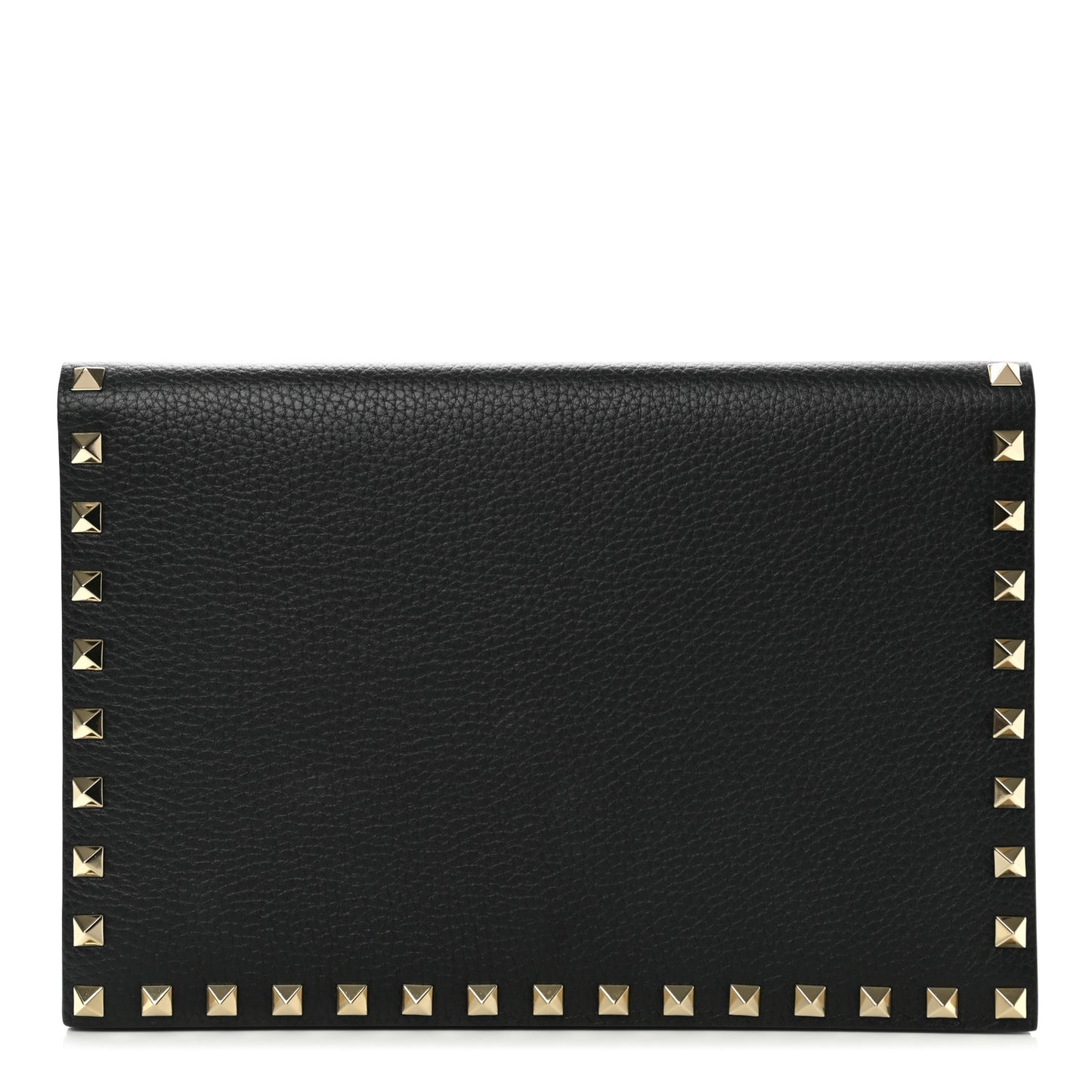 Pebbled Calfskin Rockstud Flap Clutch Black