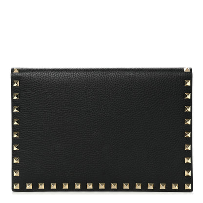 Valentino Garavani Pebbled Calfskin Rockstud Flap Clutch Black 1 of 9