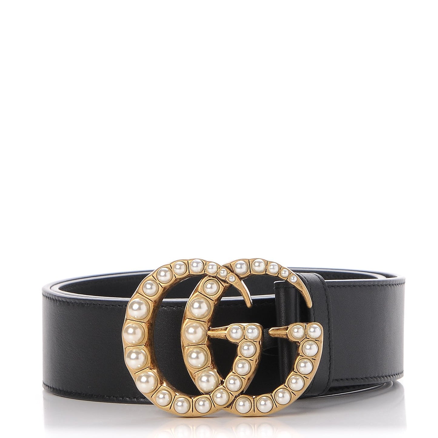 Moon Calfskin Pearl Double G 40mm Belt 75 30 Black Cream