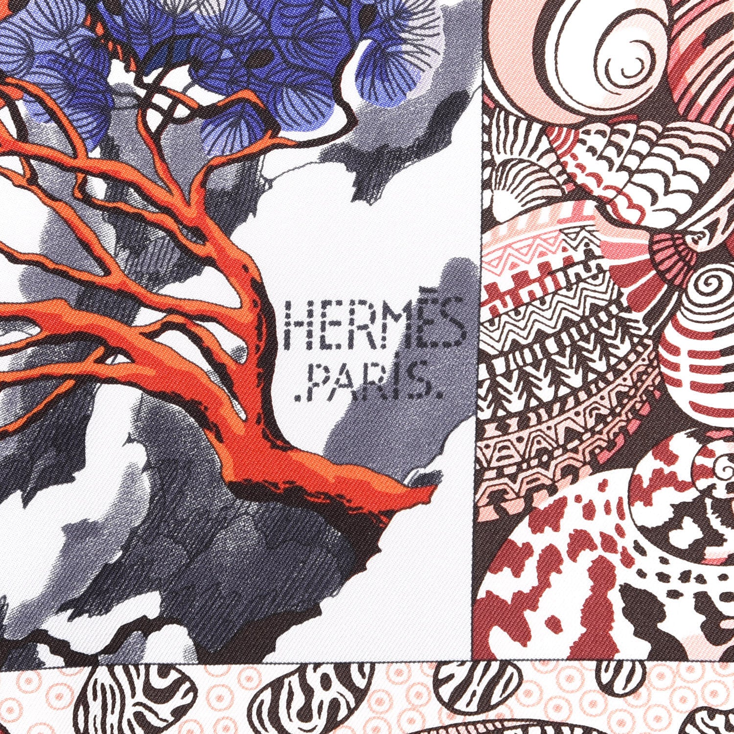 Hermes Silk Sieste Au Paradis Scarf 90 Rouge H Bleu Nuit Corail 2 of 4