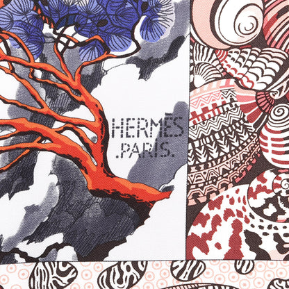 Hermes Silk Sieste Au Paradis Scarf 90 Rouge H Bleu Nuit Corail 2 of 4