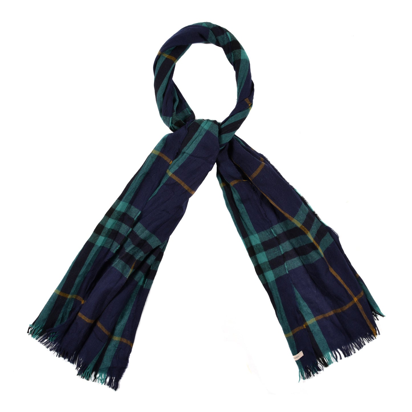 Wool Silk Gauze Giant Check Scarf Blue Green