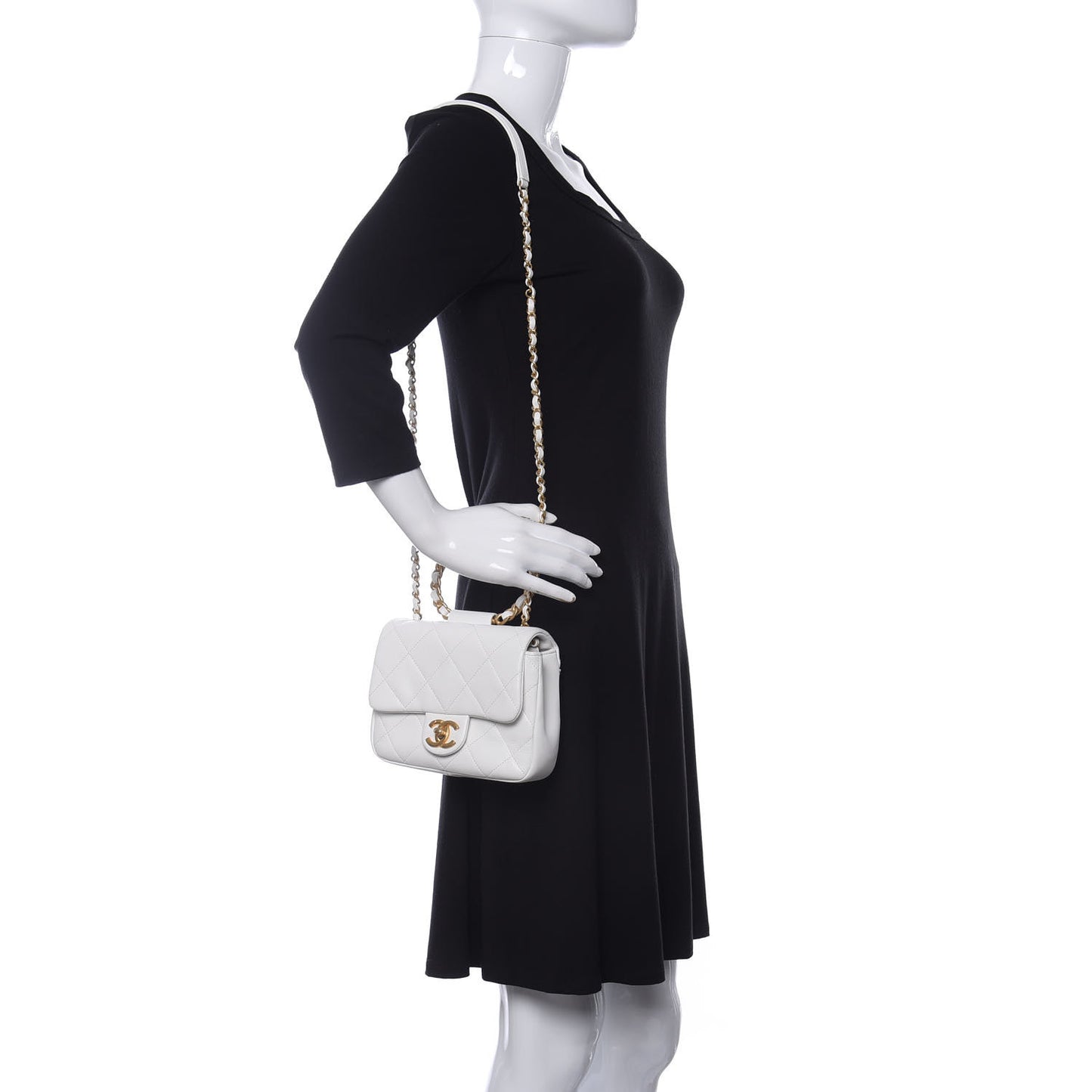 Lambskin Quilted Small Circular Handle Bag White