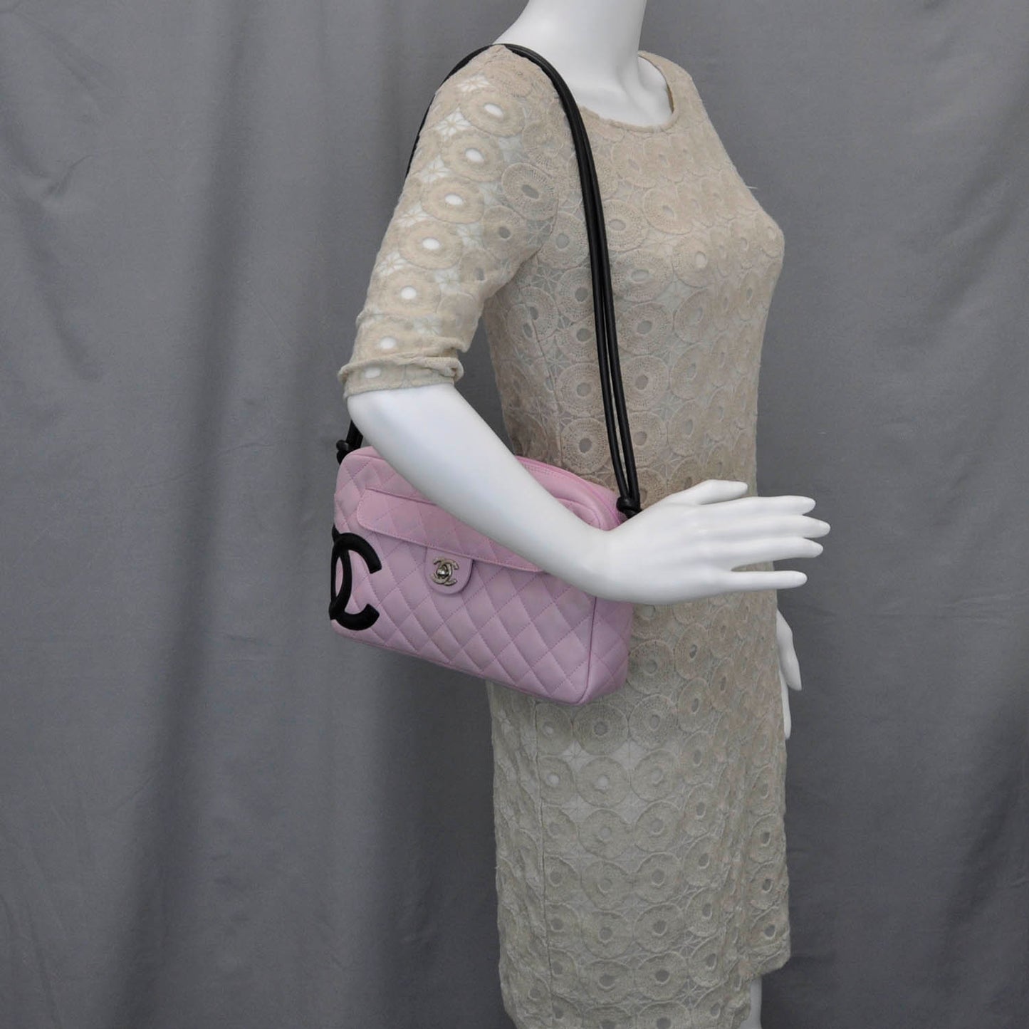 Calfskin Quilted Cambon Shoulder Bag Pink Black