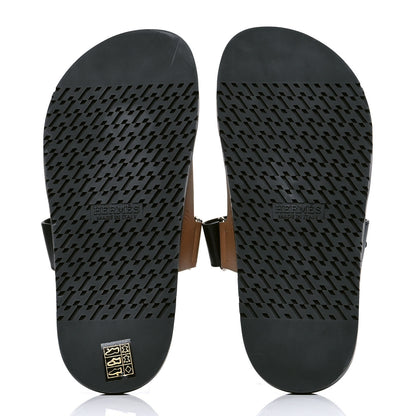 Hermes Calfskin Mens Chypre Sandals 41 Naturel Safari Black 4 of 5