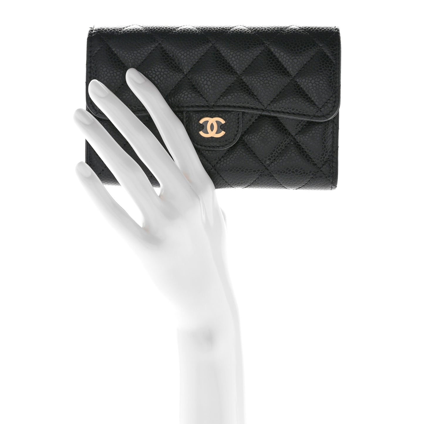 Caviar Quilted Medium Flap Wallet Black