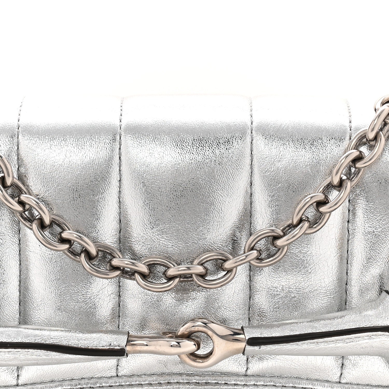 Gucci Metallic Nappa Vertical Matelasse Medium Maxi Horsebit Chain Shoulder Bag Silver 8 of 11